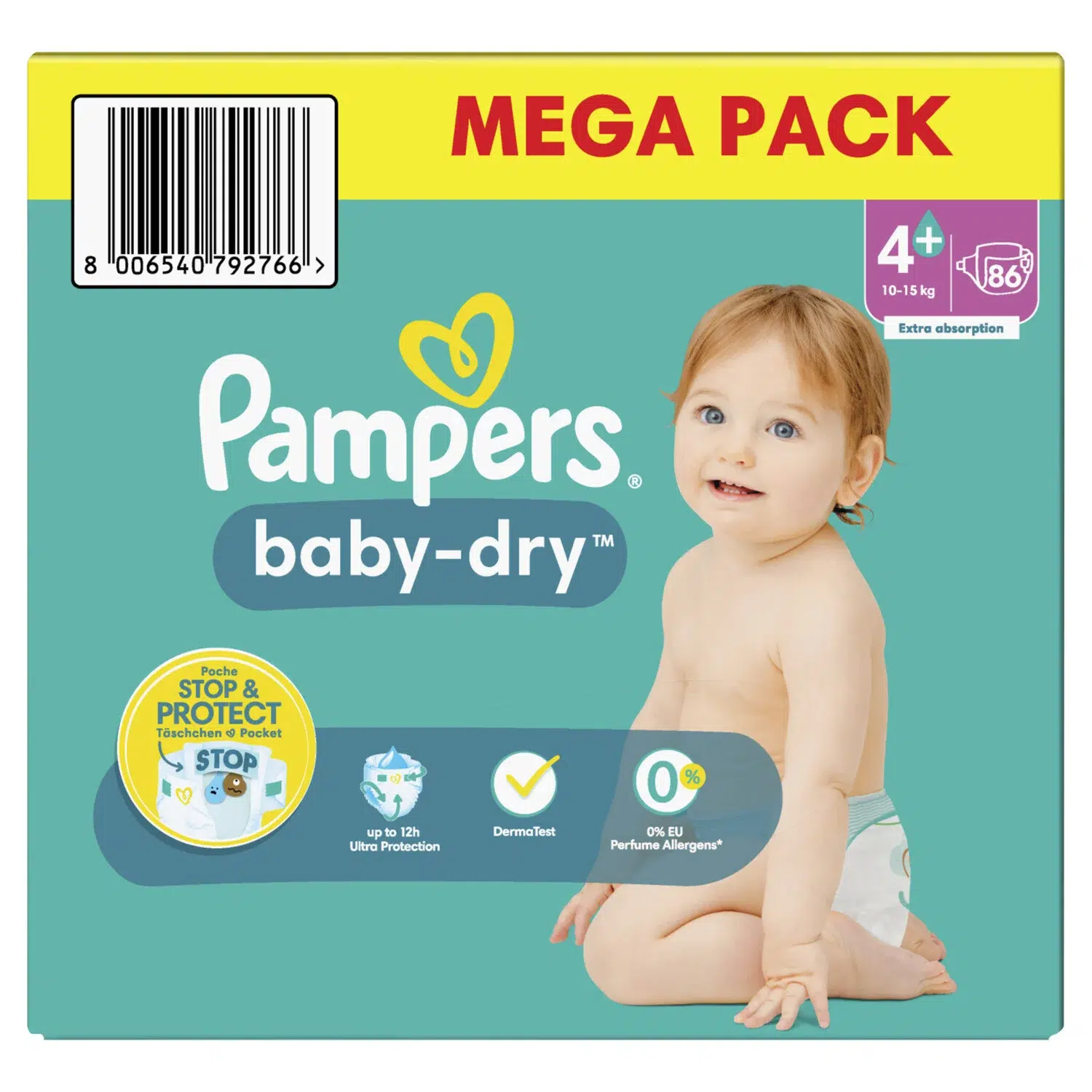 Pampers Couches Baby-Dry Extra Absorption Taille 4+ (10-15 kg) MEGA PACK – Image 2