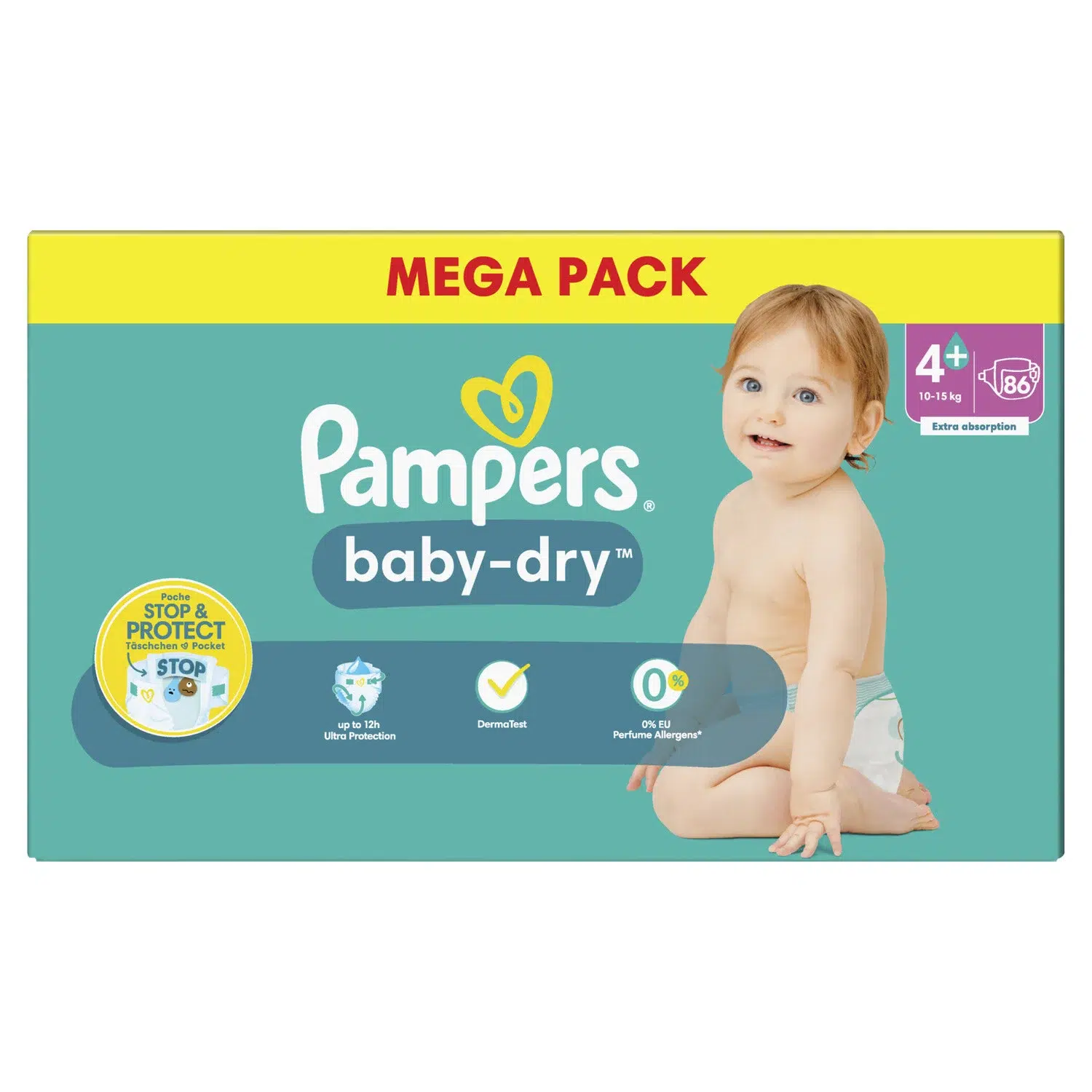 Pampers Couches Baby-Dry Extra Absorption Taille 4+ (10-15 kg) MEGA PACK – Image 3
