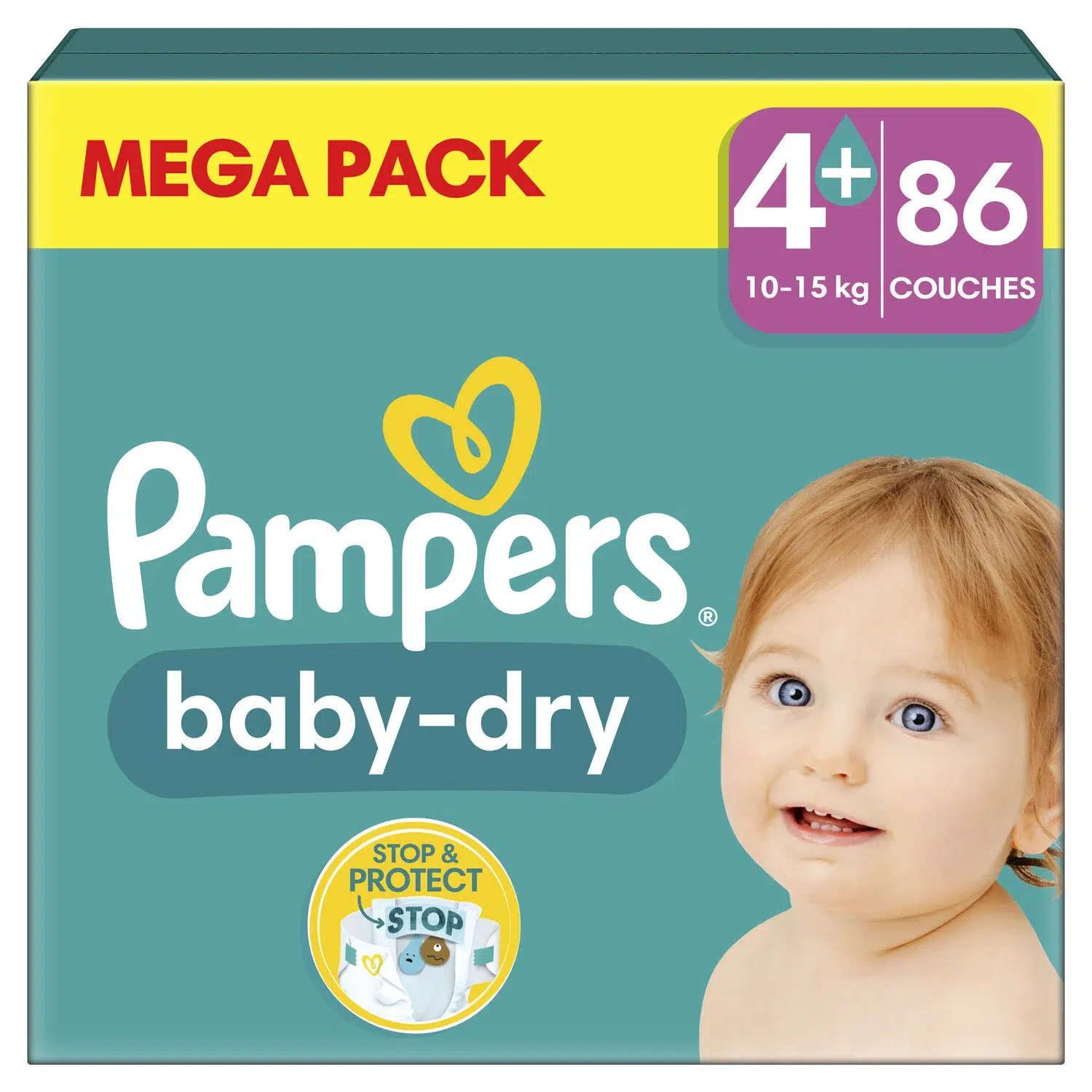 Pampers Couches Baby-Dry Extra Absorption Taille 4+ (10-15 kg) MEGA PACK