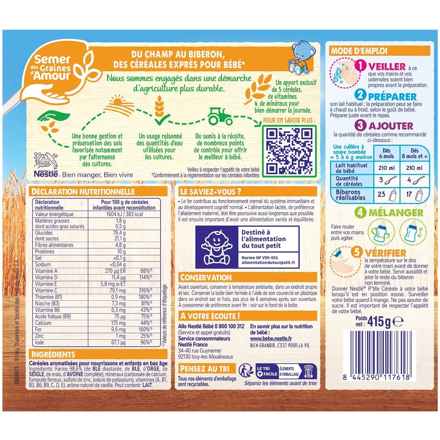 NESTLÉ P’tite Céréale 5 Céréales Vanille, 6 a 36 mois – Image 2