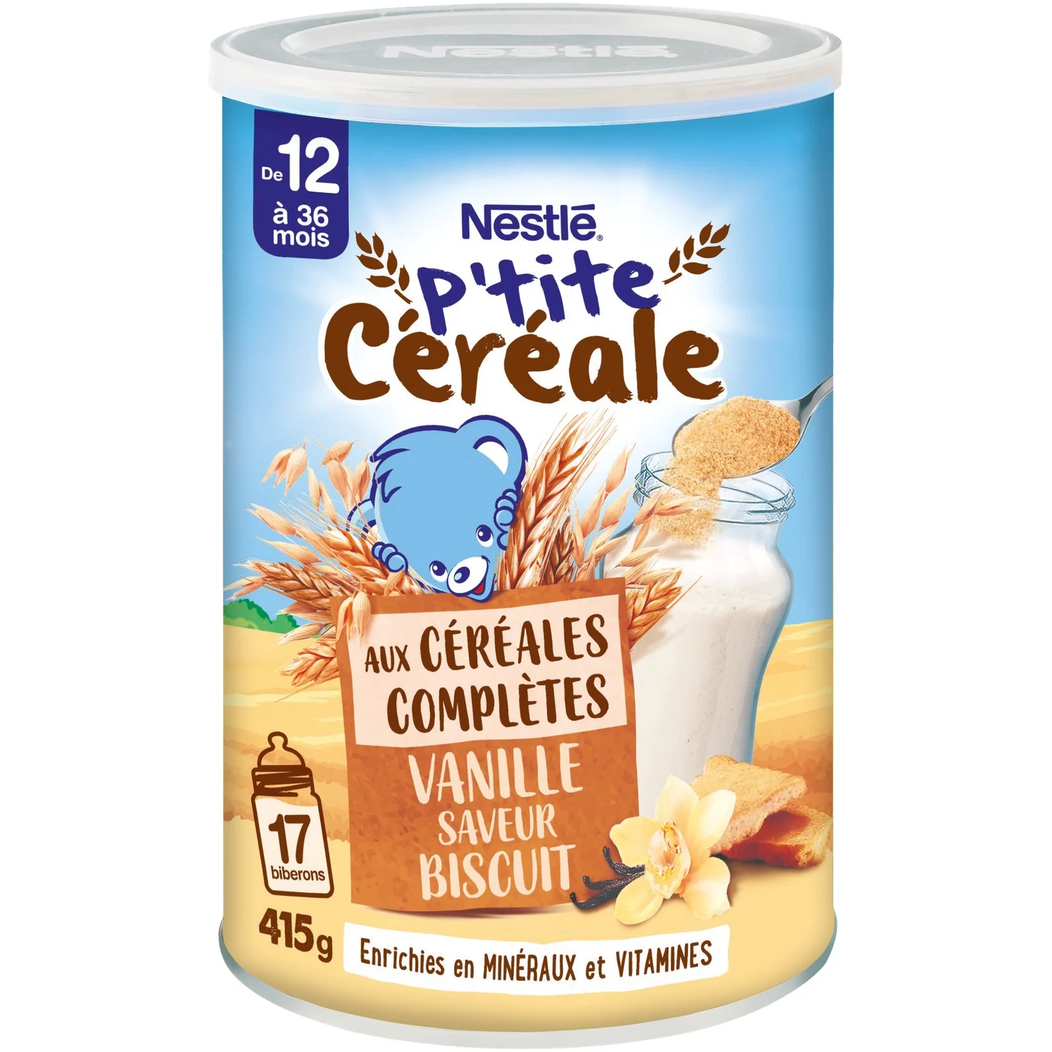 NESTLÉ P’tite Céréale Vanille Saveur Biscuit aux céréales complètes, 12 a 36 mois