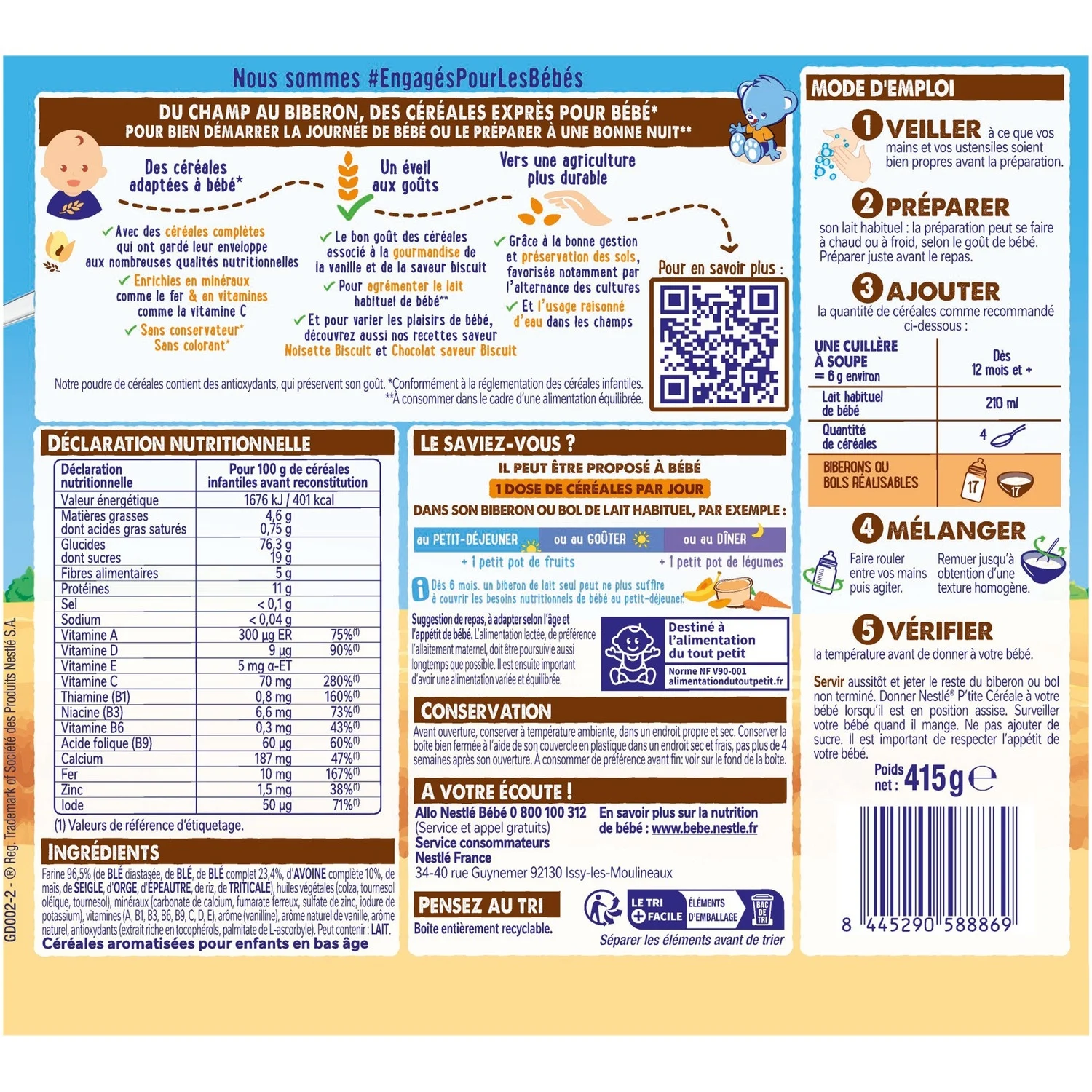 NESTLÉ P’tite Céréale Vanille Saveur Biscuit aux céréales complètes, 12 a 36 mois – Image 2