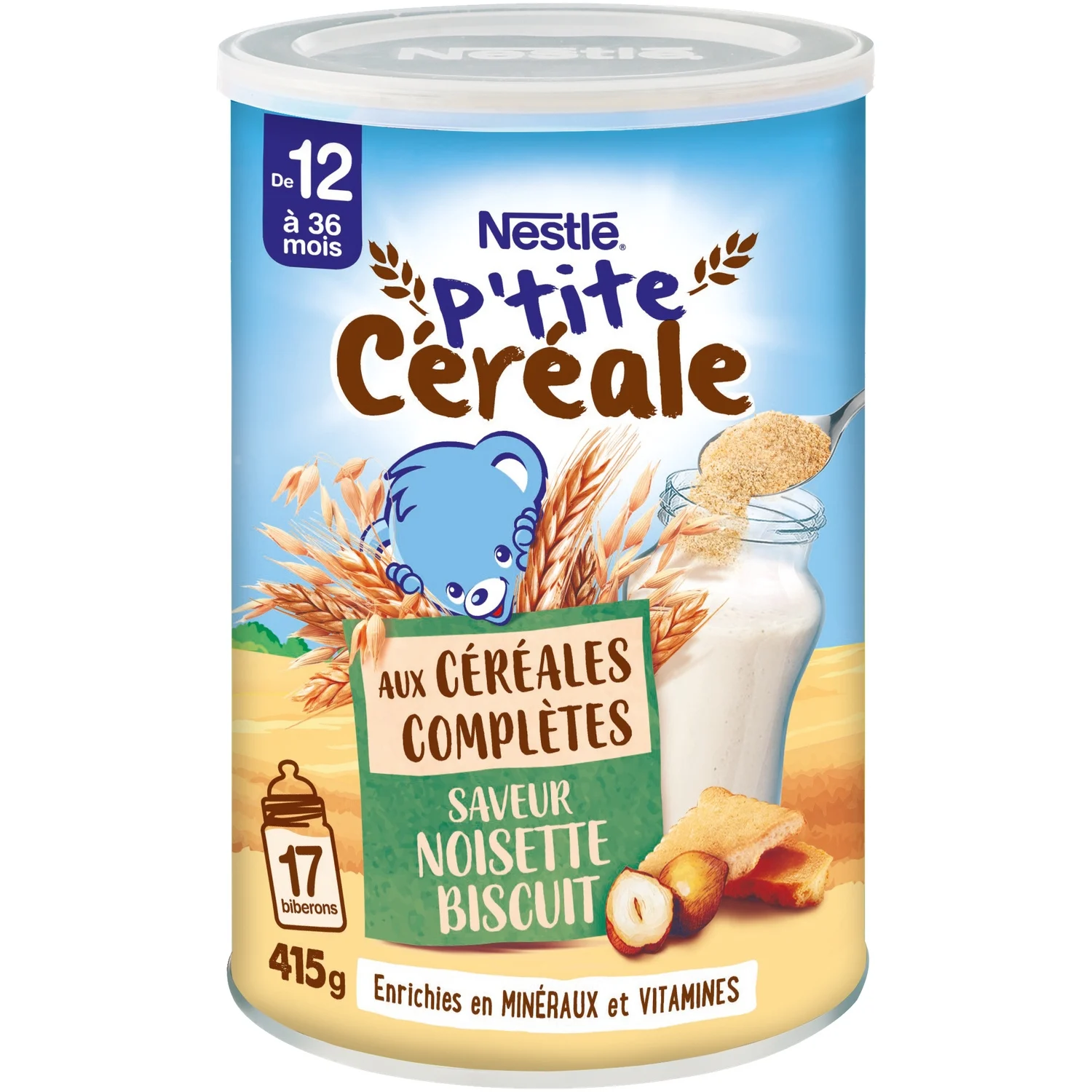 NESTLÉ P’tite Céréale Noisette Saveur Biscuit aux céréales complètes, 12 a 36 mois