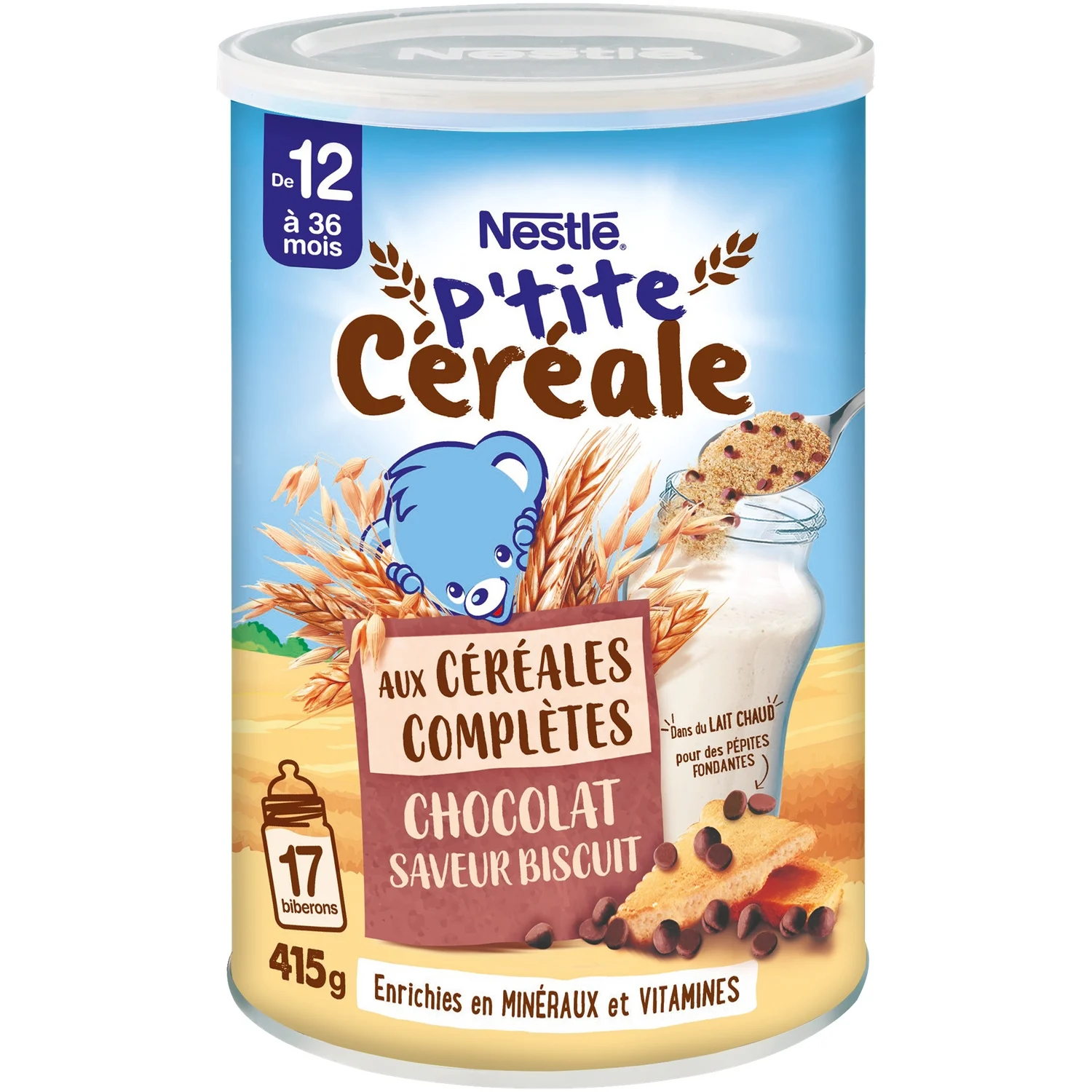 NESTLÉ P’tite Céréale Chocolat Saveur Biscuit aux céréales complètes, 12 a 36 mois