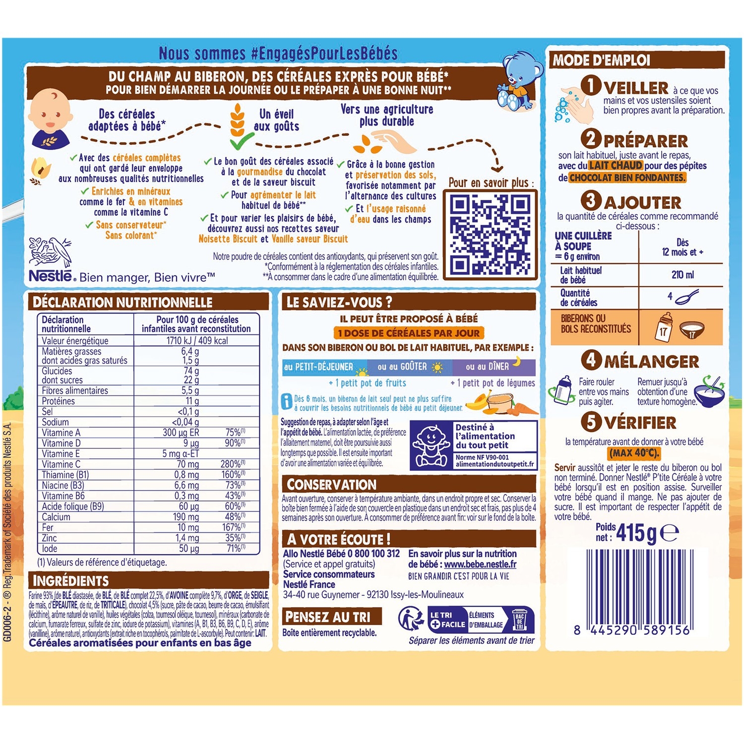 NESTLÉ P’tite Céréale Chocolat Saveur Biscuit aux céréales complètes, 12 a 36 mois – Image 2