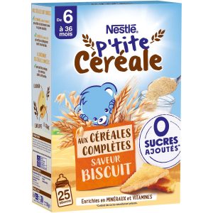NESTLÉ P’tite Céréales Aux Céréales Complètes Saveur Biscuit 0 Sucres Ajoutés, 6 a 36 mois
