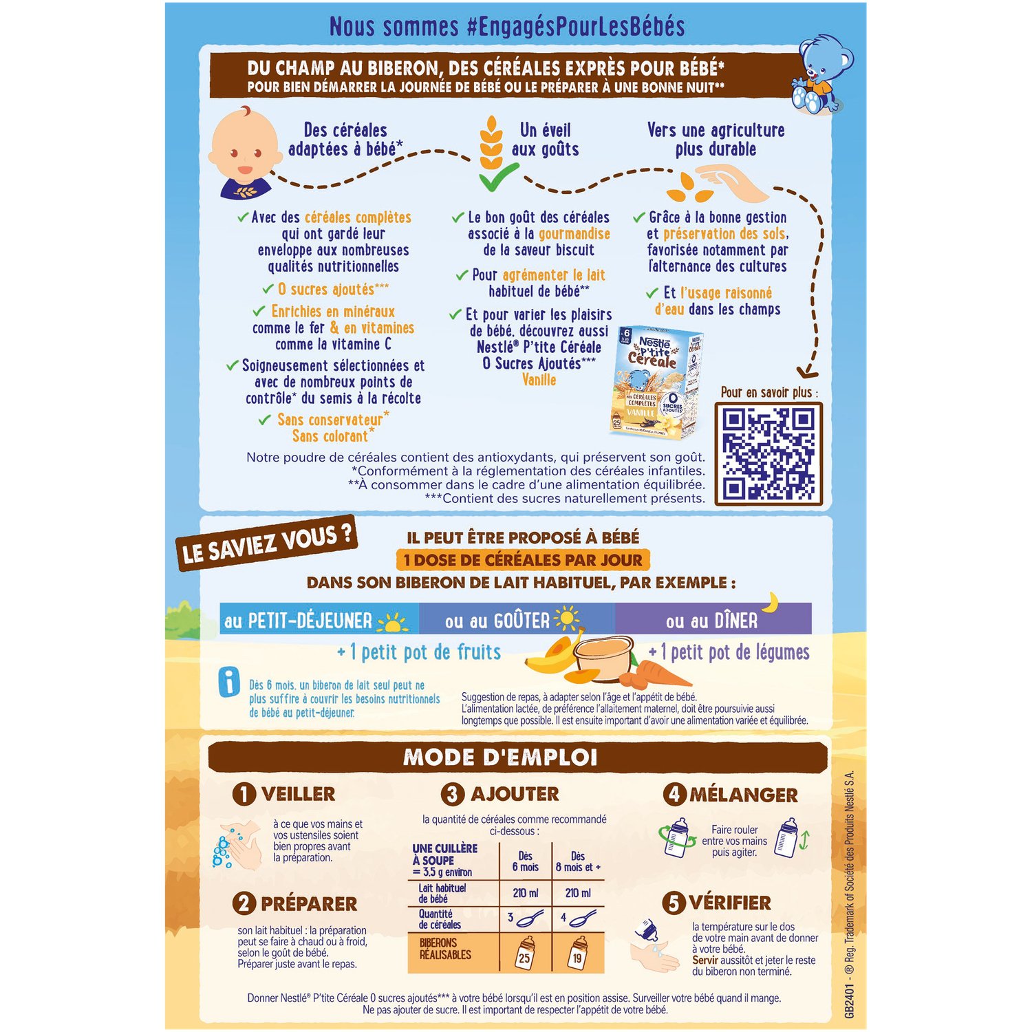 NESTLÉ P’tite Céréales Aux Céréales Complètes Saveur Biscuit 0 Sucres Ajoutés, 6 a 36 mois – Image 2