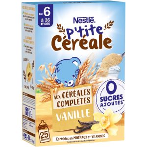 NESTLÉ P’tite Céréales Aux Céréales Complètes Saveur Vanille 0 Sucres Ajoutés, 6 a 36 mois