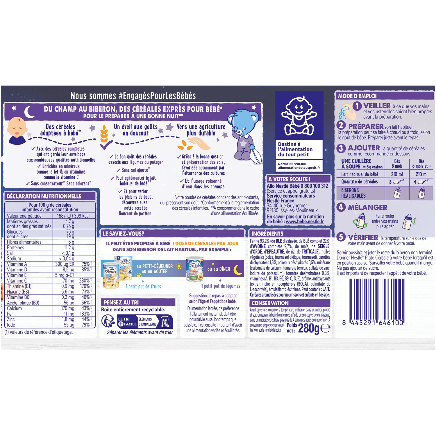 NESTLÉ P’tite Céréale aux Légumes Variés Nuit, 6 a 36 mois – Image 2