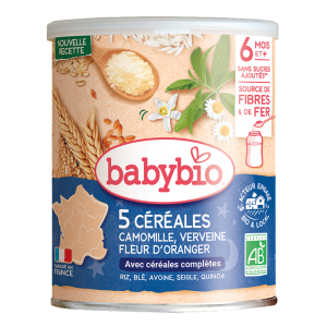 Babybio 5 Céréales Verveine Fleur d&rsquo;Oranger Camomille, 6 mois+