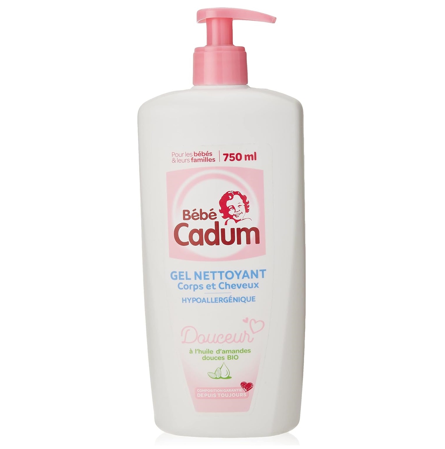 Bébé Cadum Gel Nettoyant Corps et Cheveux à l’Huile d’Amandes Douces Bio pour Bébé, 750ml