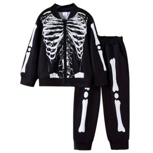 Ensemble Halloween Enfant – Veste Squelette Zippée + Pantalon Assorti