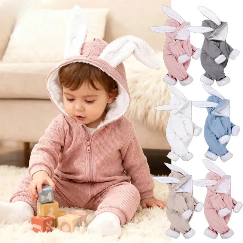 Barboteuse bébé hiver | Combinaison chaude à capuche oreilles de lapin 3D