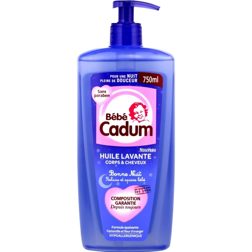Bébé Cadum Huile de Bain Bonne Nuit Hypoallergénique aux Extraits de Camomille et Fleurs d’oranger 750ml