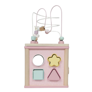 CUBE D&rsquo;ACTIVITES EN BOIS ROSE – LITTLE DUTCH