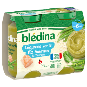 Blédina Petits pots – Légumes verts Riz Saumon du Pacifique 2x200g
